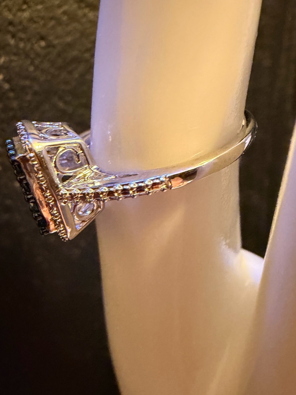 Sterling Silver Blue & White Diamond Halo Ring-0.15 CTW Genuine Diamonds - Picture 5 of 9